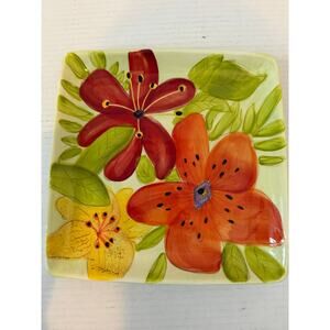 2 Gates Ware by Laurie Gates 9 X9 plates- White w/red, yellow, orange flowers